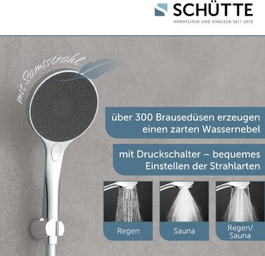 Ручний душ SCHTTE CAPRI з технологією оксамитового розпилення душова лійка з понад 300 струменями та 3 регульованими типами розпилення душова лійка проти накипу для душу (хром)