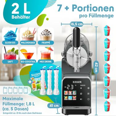 Машина для приготування сляш KESSER® - сляш-мейкер 2л - для сляш, коктейлів, фраппе, молочних коктейлів та замороженого соку - 25 хв та 6 програм - 3 стаканчика та книга рецептів в комплекті, антрацит