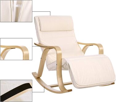 Крісло-гойдалка SONGMICS з берези, бежеве, з регульованою підставкою для ніг, бавовняний чохол, до 150 кг
