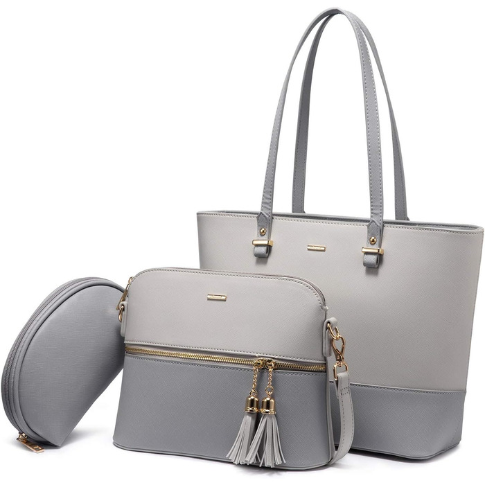 LOVEVOOK Сумка-шоппер для жінок, велика жіноча сумка, шкіряна сумка LOVEVOOK, 3-частинний набір (світло-сірий/темно-сірий)