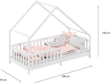 Ліжко для дому IDIMEX CORA з масиву сосни, ліжко Монтессорі 90 х 200 см, дитяче ліжечко із захистом від падіння та дахом білого кольору
