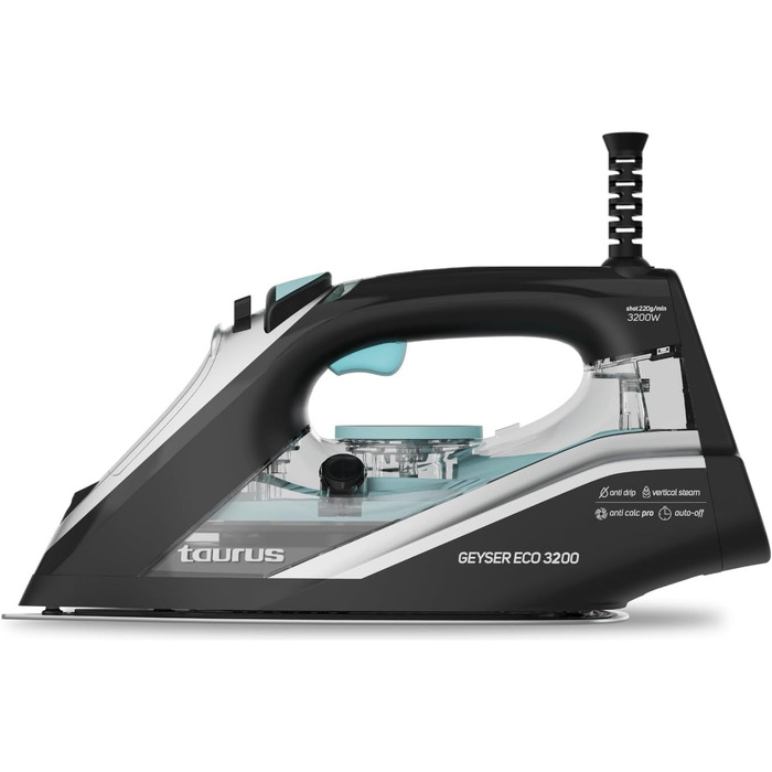 Праска Geyser Eco 3200: 3200 Вт, підошва Ultra X-Slide, 220 г/хв, антиналіт, захист від протікання, самоочищення, ECO-режим