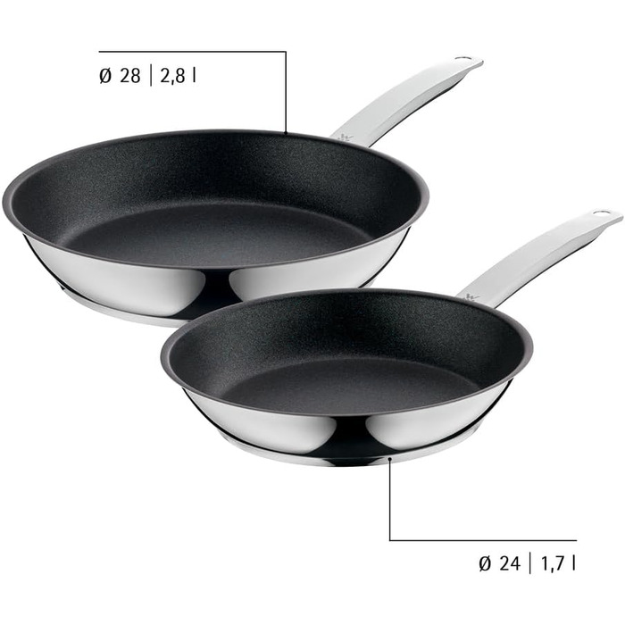 Набір сковорідок WMF Permadur Advance Induktion, 2 шт., 28 + 24 см, нержавіюча сталь Cromargan з покриттям, для духовки