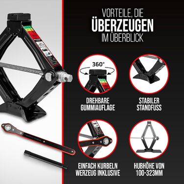 Гідравлічний домкрат Heyner 2т з чохлом, 17мм тріскачкою, гумовою накладкою, висота підйому 98-442мм. Автомобільний домкрат-ножиці, сертифікат TÜV/GS