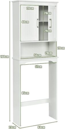 Шафа для ванної кімнати COSTWAY Висока шафа, регульована полиця, подвійні двері, надбудова туалетна шафа, білий