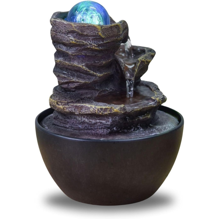 Фонтан для дому Zen'Light Zimmerbrunnen: розслаблення та медитація з LED-підсвіткою. Ідеально для вітальні, спальні, офісу. Компактний фонтан з закритим циклом, висота 18 см (Guru).