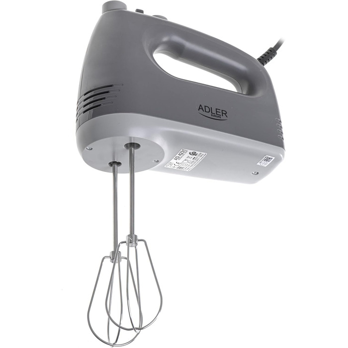 Міксер ручний ADLER 750W з насадками (вінчик, гак, лопатка, сепаратор) сірий