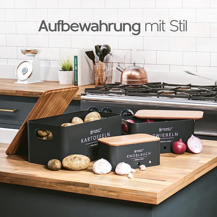 Набір контейнерів для зберігання картоплі, цибулі та часнику [3 шт] - Зберігає овочі свіжими довше (Чорний)