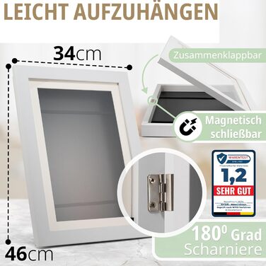 Рамки для дитячих малюнків KIYARI A4, 2 шт., білі, розкладні, з фронтальною відкриттям, для 150 малюнків, міцне дерево, безпечне скло, ідеально для творчих проєктів, дитячої кімнати та школи