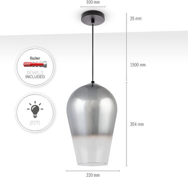 Підвісний світильник Paco Home Підвісна лампа для вітальні Обідній стіл Скляний абажур Вінтажна лампа для їдальні Сучасний текстильний кабель E27, тип лампи Колір (хром, тип 3)