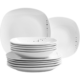Серія Fadilla, порцеляновий набір посуду на 6 персон, білий, чорний, сірий (сервіз із 12 предметів)