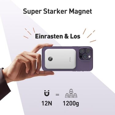 Бездротовий, LED-дисплей, сумісний з iPhone 16-12, білий, 5000mAh, PD 18W