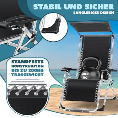 Шезлонг KESSER® для саду, широке посадкове місце, стійкий до погодних умов, витримує до 200 кг, ергономічна спинка з регулюванням та подушкою, підсклянник, підлокітники та бічна кишеня, антрацитовий колір