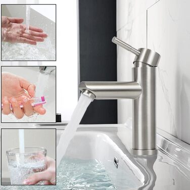 Змішувач для ванної кімнати з нержавіючої сталі з одним левом, для умивальника, під високий тиск, з гарячою та холодною водою