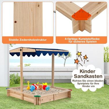 Дерев'яна пісочниця DREAMADE 121x121x120 см з регульованим дахом, для дитячого майданчика в саду, вдома, на пляжі