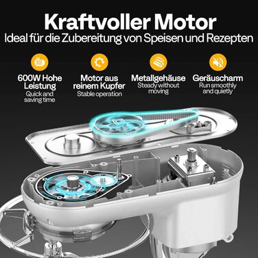 Кухонна машина VIVOHOME 5.7L з місткістю 5.7 літрів, потужністю 660W, 10 швидкостей, функцією імпульсу, для замішування тіста, з бризковим захистом, містить гак для тіста, вінчик та роздільник яєць (срібна)