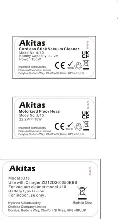 Акумуляторний пилосос Akitas U10 Акумуляторний 3в-1 ручний і вертикальний легкий акумуляторний літієвий акумулятор 22,2 В 150 Вт для підлоги, килимів, шерсті домашніх тварин.