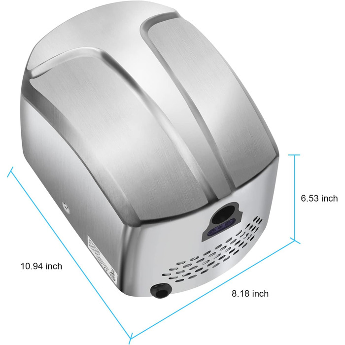 Електричний сушар для рук QL автоматичний з HEPA-фільтром, нержавіюча сталь, настінний, 1150W, срібний