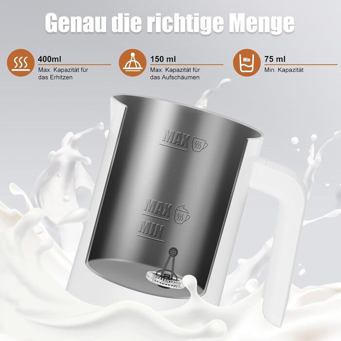 Електричний спінювач молока 400 мл 4-в-1 для гарячого та холодного молока, автоматичне вимкнення, для капучіно, лате макіато