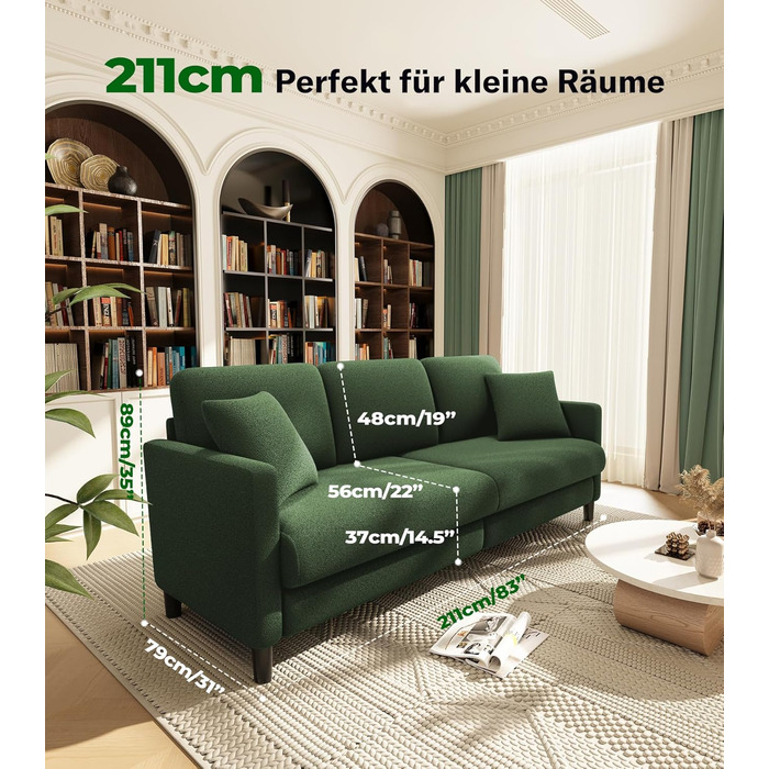 Зручне диванчик для підліткової кімнати: компактний диван на 2 місця з масиву дерева (зелений, 211 см)