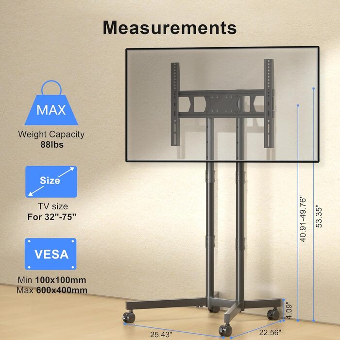 Підставка для телевізора XINLEI ML70A з колесами, 32-75 дюймів, до 40 кг, VESA 600x400