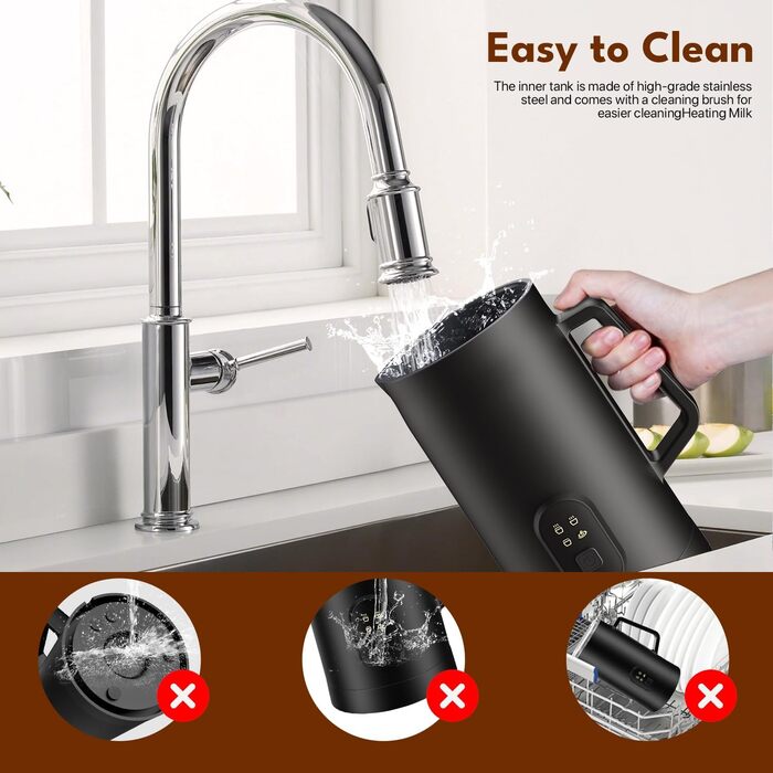 Електричний спінювач молока 4-в-1, 580 мл, автоматичний, для лате, капучино, макіато, нагрівання молока та приготування какао (чорний)