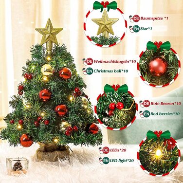 Міні-Різдвяна ялинка Yorbay з 20 теплими білими світлодіодами 8 світлових режимів, ялинка із зіркою на верхівці дерева і декоративна ялинка з батарейним живленням, для