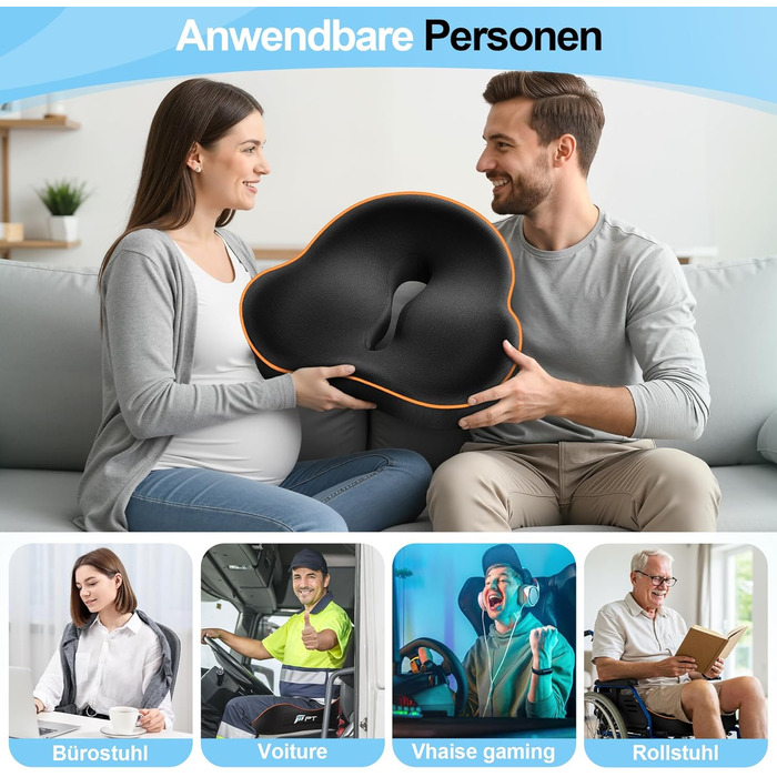 Ергономічна подушка для сидіння з memory foam для офісного крісла та авто, подушка для офісного крісла, авто та home office, знімний чохол, неслизька, M (60–85 кг)