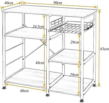 Стелаж для кухні Soges: місткий, з 3 полицями, для мікрохвильової печі, чорний (темно-коричневий)