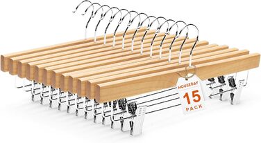 Дерев'яні вішалки для штанів та одягу HOUSE DAY з кліпсами, 25 шт. - білі, 35,5 см, поворотний гачок, економія місця