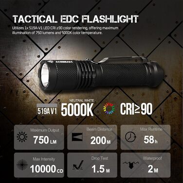 Тактичний EDC ліхтар ACEBEAM TAC AA, 1000 люменів, радіус дії 280 м, акумуляторний, чорний нейтральний білий