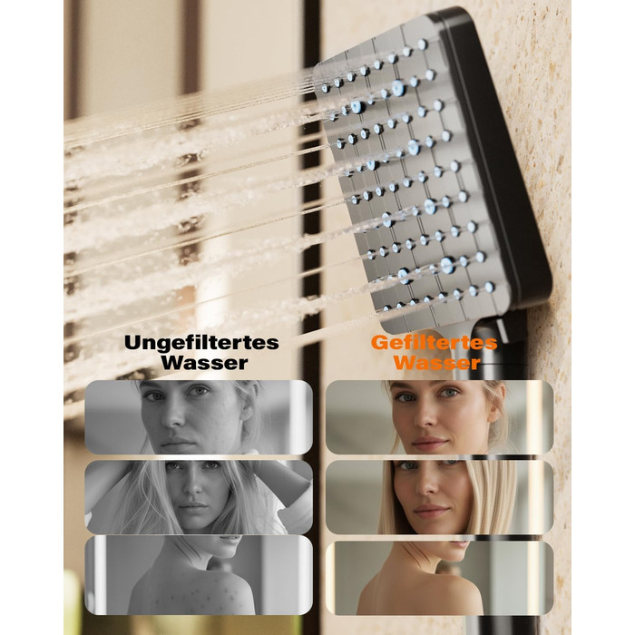 Фільтр для душу Cobbe з шлангом, високонапірна ручна лійка з 20-ступеневою фільтрацією, економна лійка з 6 режимами розпилення, дощова лійка для жорсткої води (чорний матовий)