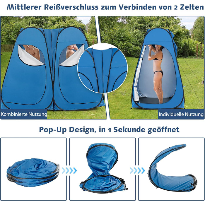 Намет для душу GYMAX для 2 осіб, переносний, блакитний (228x113x190 см)