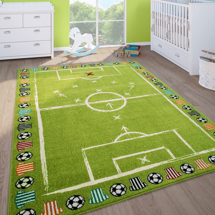 Домашній килим Paco, дитячий килим для дитячої кімнати, сучасний килимок для ігор з коротким ворсом для хлопчиків і дівчаток, розмір футбольного поля (160x220 см, зелений)