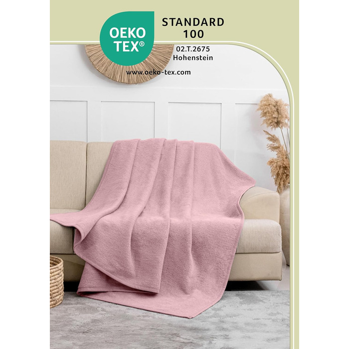 Ковдра LAYENBURG Premium з бавовни, Oeko-Tex 100, 150x200 см, пудрово-рожева. М'яка пледова ковдра для дому, дивана та ліжка. Бавовняний мікс, тепла та затишна.