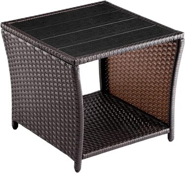 Журнальний столик Casaria Poly Rattan зі стільницею з ДПК, 45x45x40 см, 80 кг, стійкий до погодних умов, коричневий