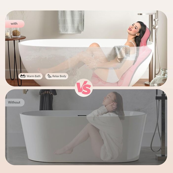 М'який килимок для ванни 113x40 см з подушкою для тіла, ергономічна підставка для голови, спини та шиї (синій/рожевий)