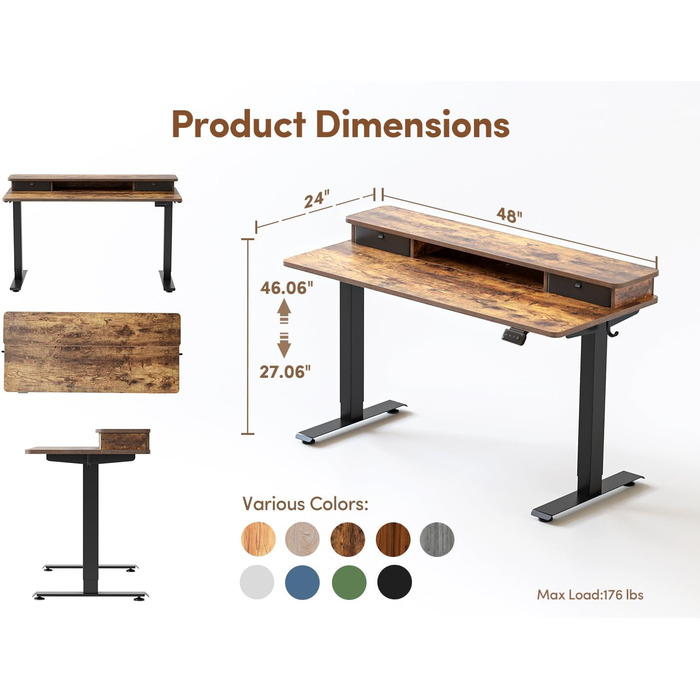 Електричний стіл CUBICUBI з регулюванням висоти, Stehpult T-подійна ніжка зі сталі, пам'ять, антиколізійна система, чорний каркас/стільниця