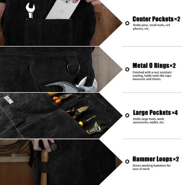 Зварювальна шкура QeeLink з рукавичками - шкіряна шкура з 6 кишенями, вогнестійка та жаростійка робоча шкура (чорна - 61 x 107 см)