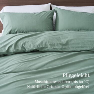 Бетлінова постільна ковдра 200x220 з бавовни, бежевого кольору, супер м'яка, 100% бавовна, попередньо випрана, з льоноподібною текстурою, сертифікат ÖKO-TEX, комплект постільної білизни 200x220 + 2 наволочки 80x80 з блискавкою (200x220 см (3-piece), салатовий колір)