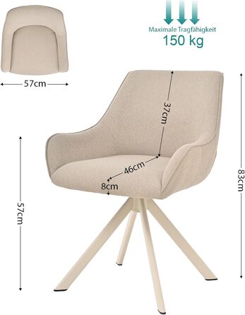 Обідні стільці поворотні, комплект 6 шт. з підлокітниками, 30° поворот, м'який стілець з льону, сучасний поворотний стілець для кухні, їдальні, вітальні, офісу, колір коричневий, металевий каркас, спинка