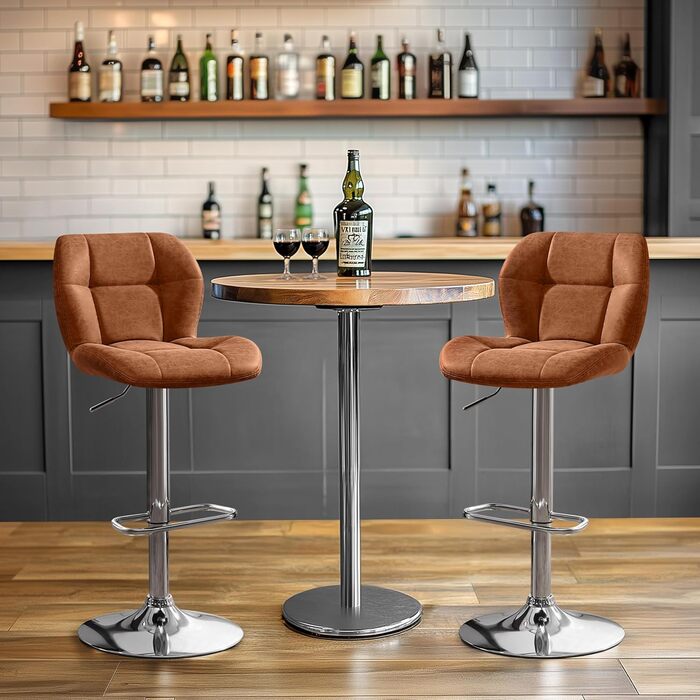 Барні стільці Yaheetech - набір з 4 шт., регульована висота, обертання 360°, з підніжкою, PU-шкіра, чорний/ретро-коричневий