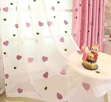 Фіранка для дівчачої кімнати з вишивкою у вигляді серця 100 x 245 см