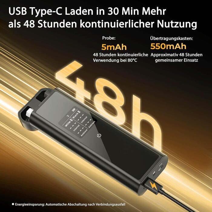 Бездротовий термометр для м'яса BlueSwan Grillthermometer з LCD дисплеєм (2 шт.), водонепроникні зонди IP67, 48 годин роботи від акумулятора, магнітна коробка, Bluetooth 150м, додаток з 9 режимами приготування, термометр для BBQ, духовки, гриля, кухні