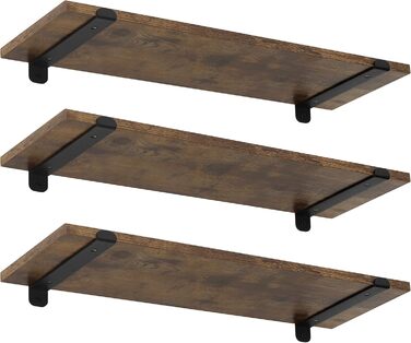 Полиця настінна EUGAD 3 шт., плаваючі полиці 60 см, дерев'яний декор вінтаж, настінні полиці для вітальні, кухні, офісу, ванної, витримує до 15 кг/полиця, коричневий вінтаж
