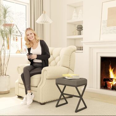 Пуф для макіяжу, пуф-табуретка з льону, сірий, 40x30x46 см, HBD033G