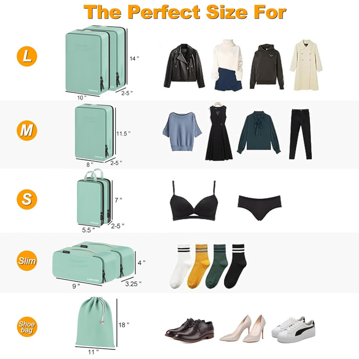 Набір органайзерів для валізи Packing Cubes, дорожні сумки-пакувальники з косметичкою, 8 предметів, зелений