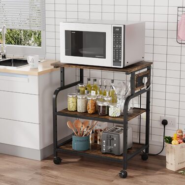 Трьохрівневий стіл для принтера з розеткою та USB-портами, регульовані полиці, роликовий стійка для принтера для дому/офісу, 3D/лазерний принтер, термопрес (Бюстик Браун, 60 см)