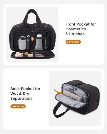Сумка для косметики OVEVOOK велика, водонепроникна, з відділенням для мокрого, рожева (L, Бежева)
