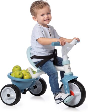 Триколісний велосипед Smoby Be Move з батьківською ручкою, ременем безпеки, металевим каркасом та педальним механізмом для дітей від 15 місяців (Блакитний)